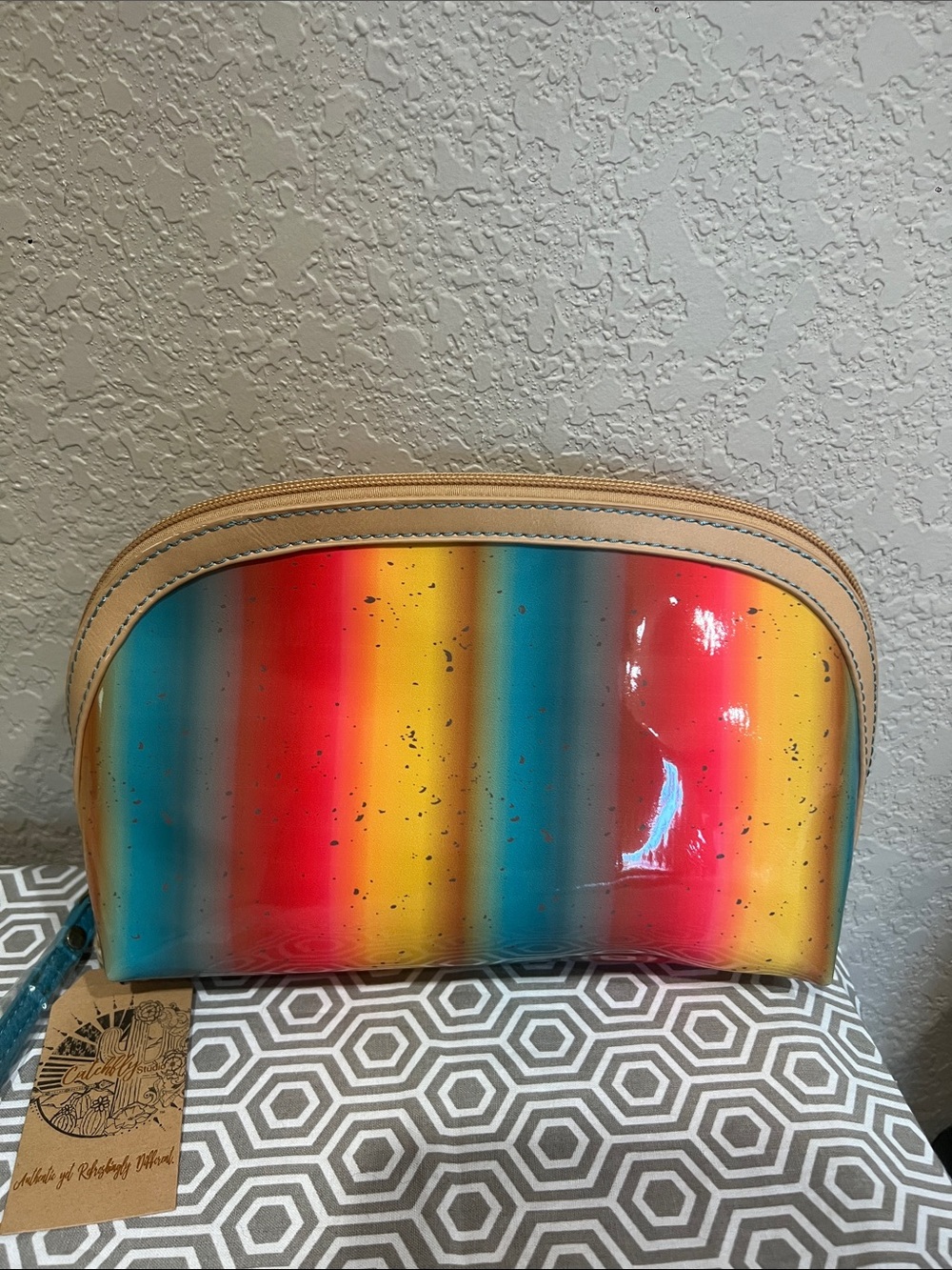Catchfly studios Bright Multicolor Striped Vinyl Cosmetic Bag